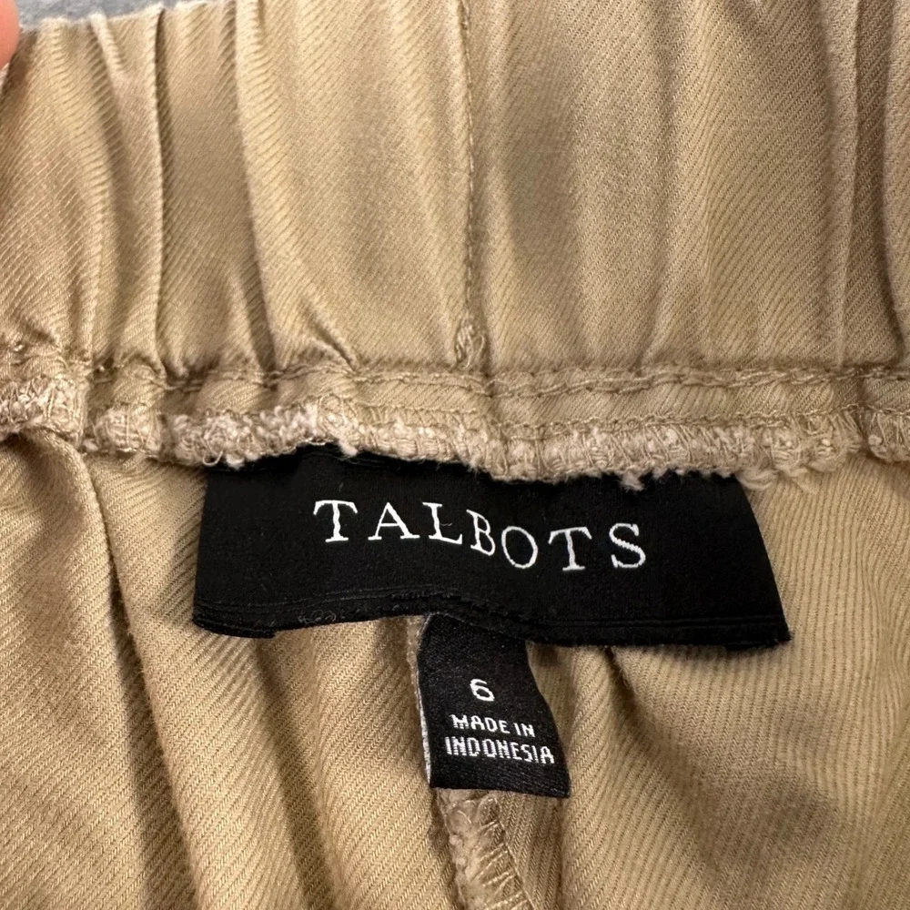 Talbots Womens Khaki Chino Pants Size 6 Elastic Waist Drawstring Cotton Tencel
